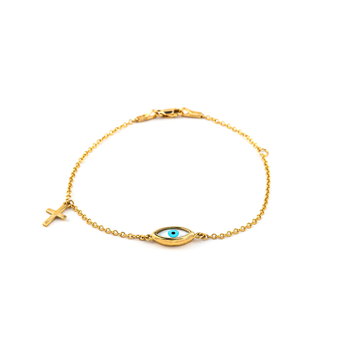 Evil eye bracelet with cross - 9K Gold