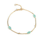 Evil Eyes Chain Bracelet - 14K Gold and Turquoise Enamel