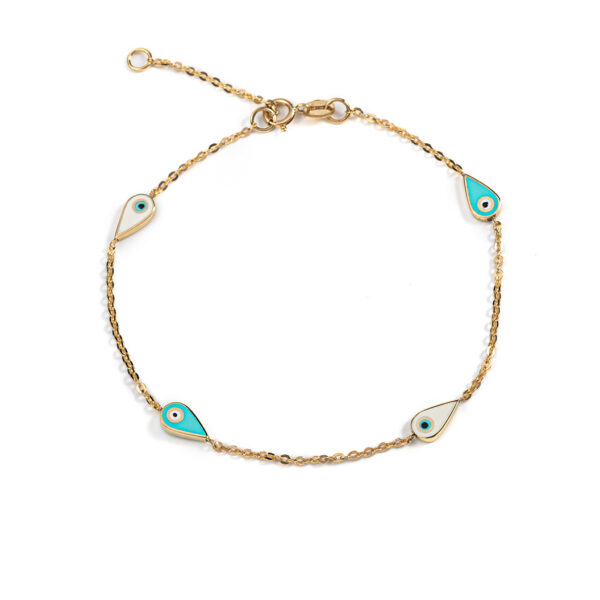 Evil Eyes Chain Bracelet - 14K Gold and Enamel