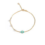 Evil Eye Chain Bracelet with Pearls - 14K Gold
