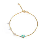 Evil Eye Chain Bracelet with Pearls - 14K Gold