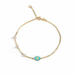 Evil Eye Chain Bracelet with Pearls - 14K Gold