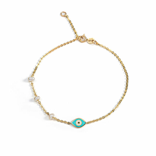 Evil Eye Chain Bracelet with Pearls - 14K Gold