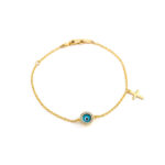 Βραχιόλι Αλυσίδα Μάτι με Σταυρό - Χρυσό 9Κ Ζιργκόν