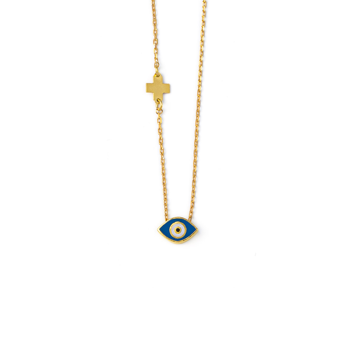 Blue Enamel Evil Eye Necklace with Cross