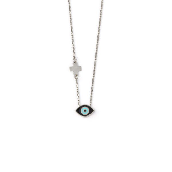 Evil Eye Black Enamel Necklace with Cross