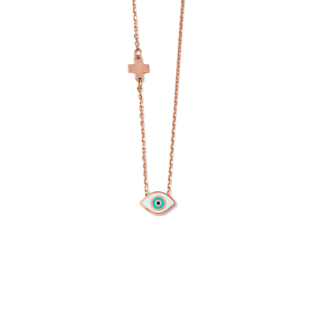 Eye White Enamel Necklace with Cross