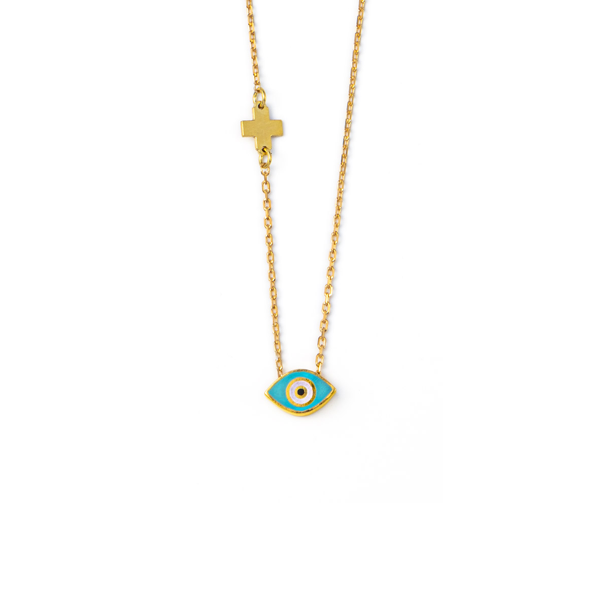 Evil Eye Turquoise Enamel Necklace with Cross