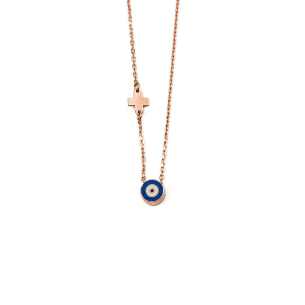 Blue Round Eye Necklace with Cross
