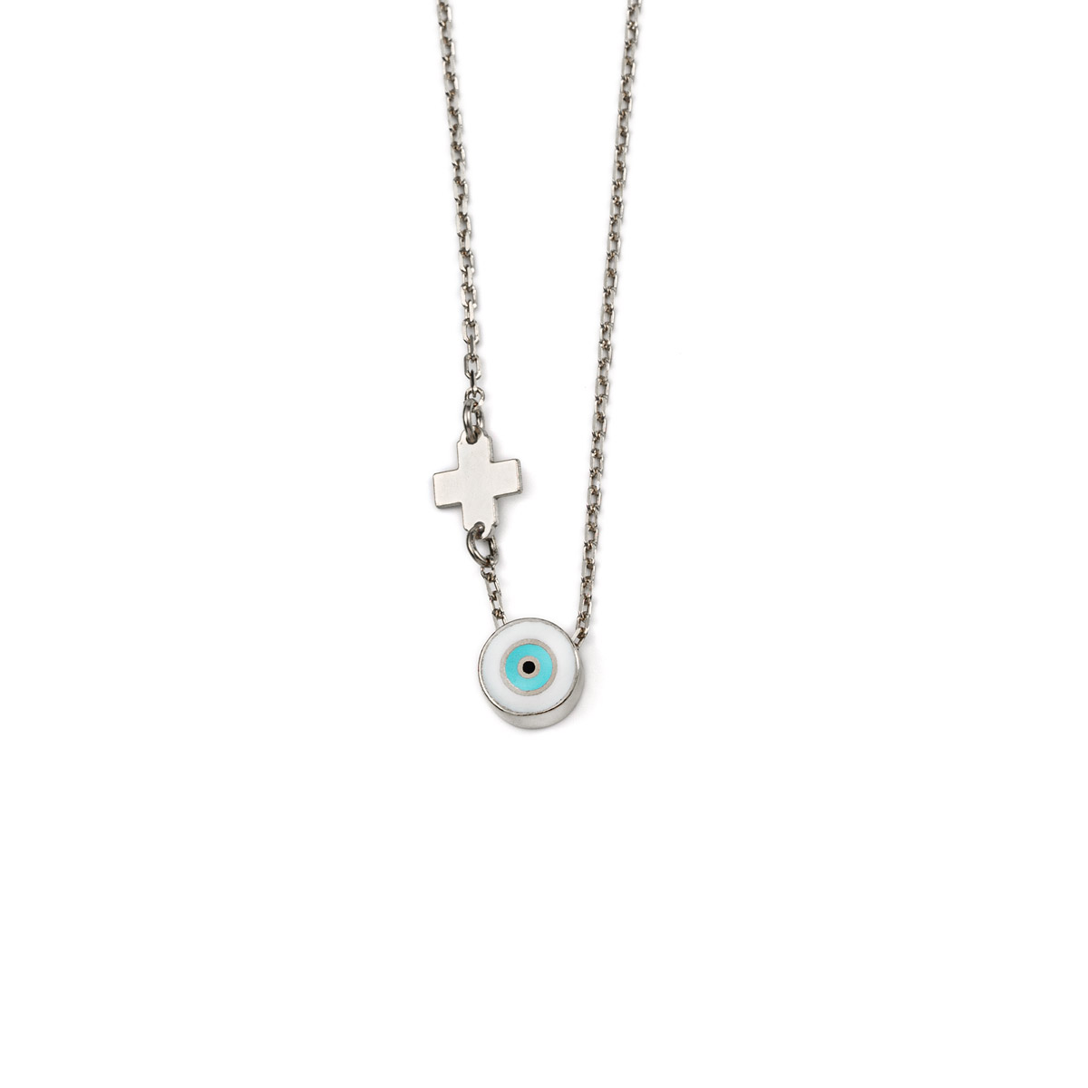 White Round Eye Necklace with Cross