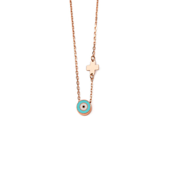 Turquoise Round Eye Necklace with Cross