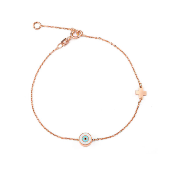 Round Evil Eye Bracelet with Cross - 925 Sterling Silver and Enamel