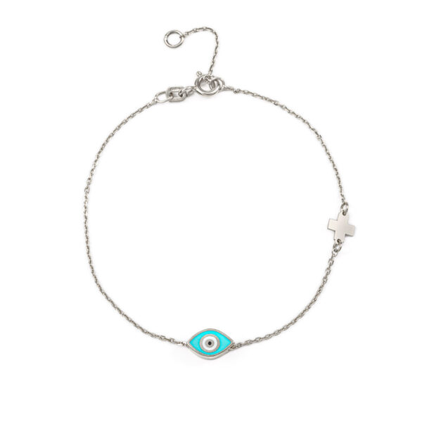 Evil Eye Turquoise Enamel Bracelet with Cross
