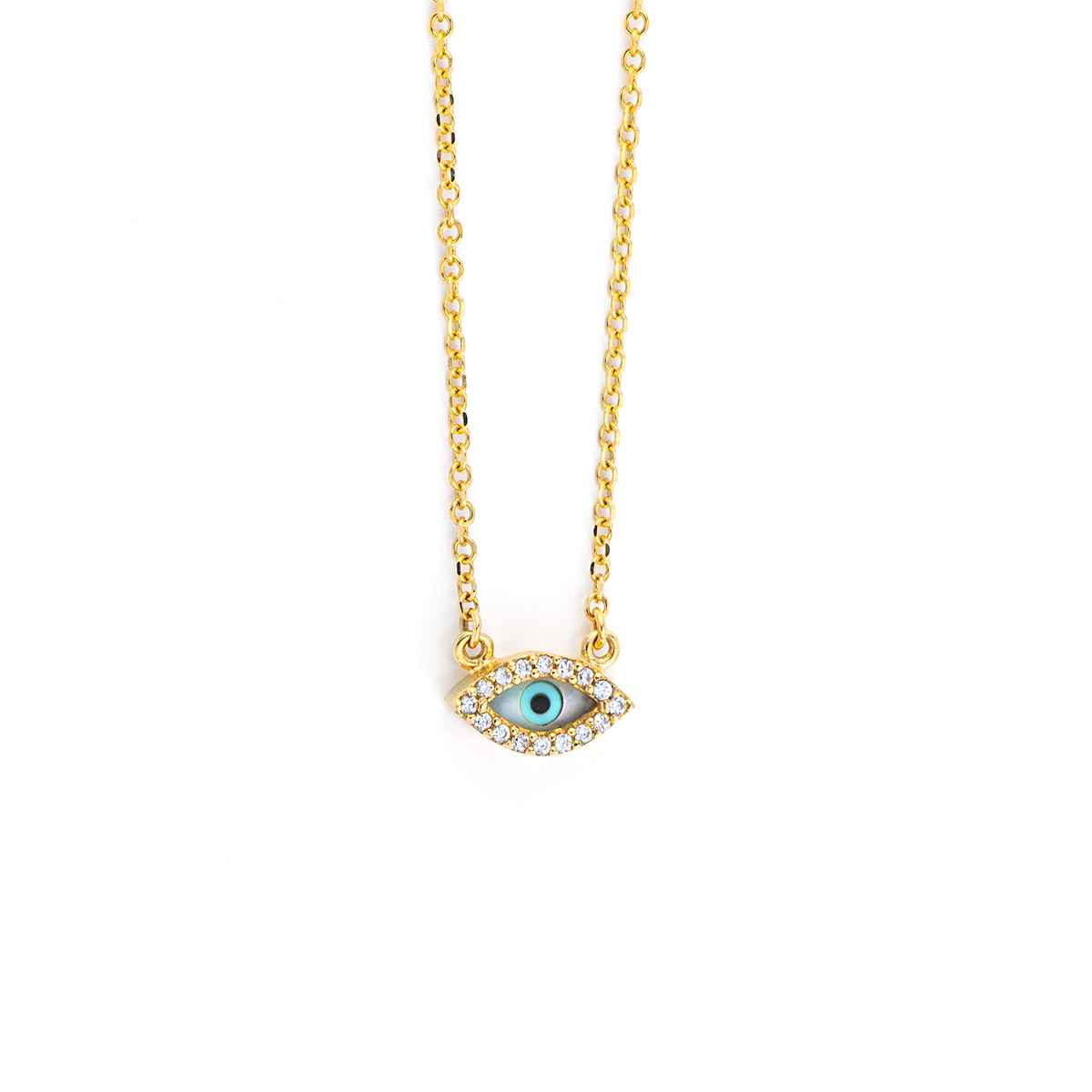 9K Gold Eye Necklace with zircons