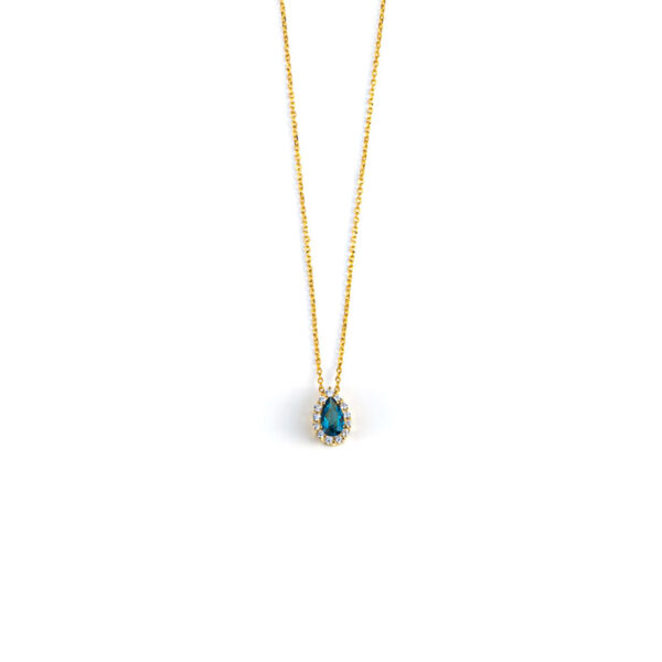 Tear Drop Necklace with Crystal - 14K Gold