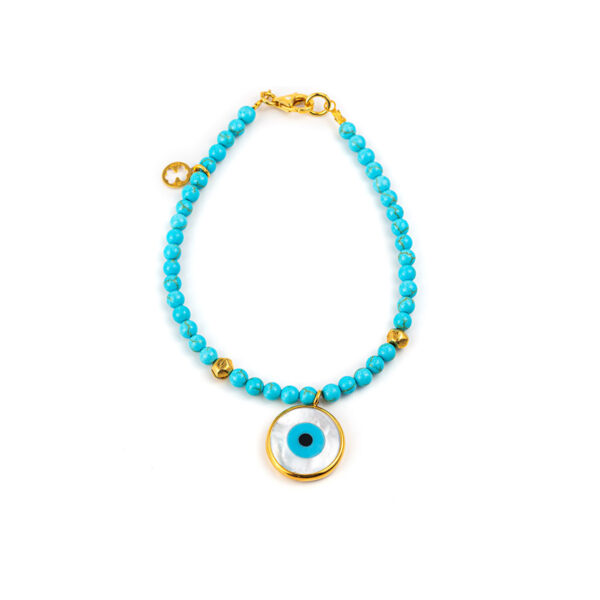 Turquoise onyx bracelet with evil eye - Silver and Gold Plated
