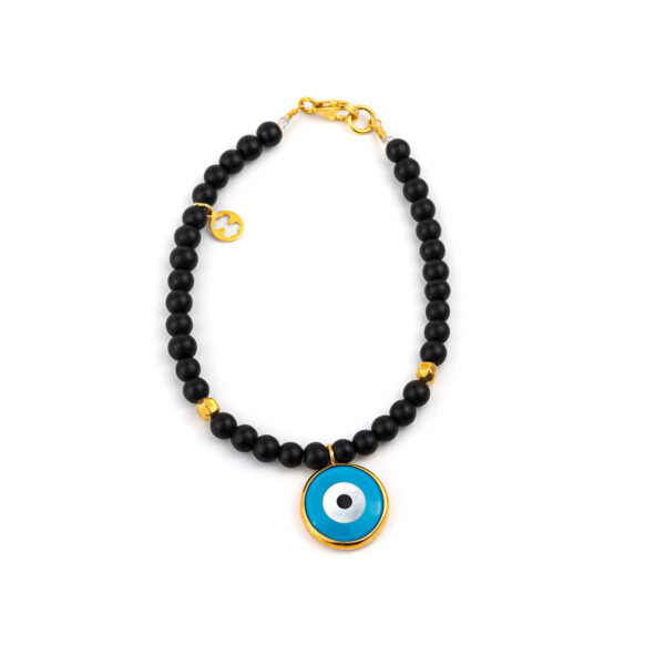 Black onyx bracelet with evil eye - Silver and Gold Plated