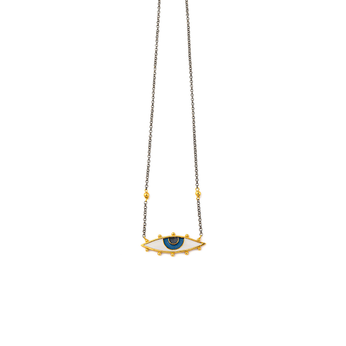 Chain Necklace with a Colored Evil Eye – 925 Sterling Silver