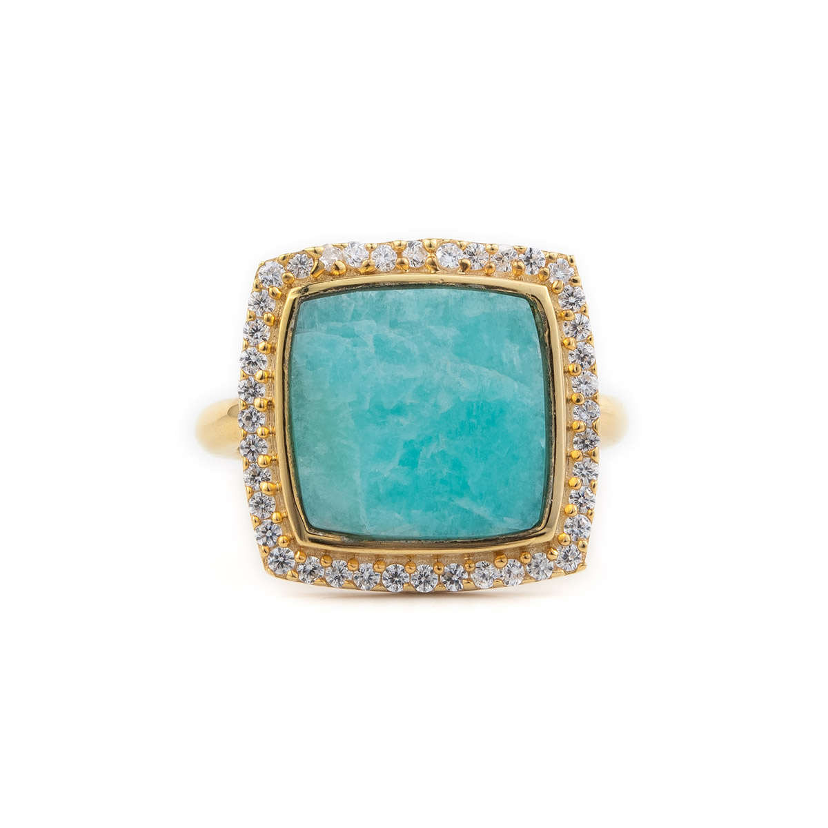Sterling Silver Gold Plated Ring - Amazonite and Zircon