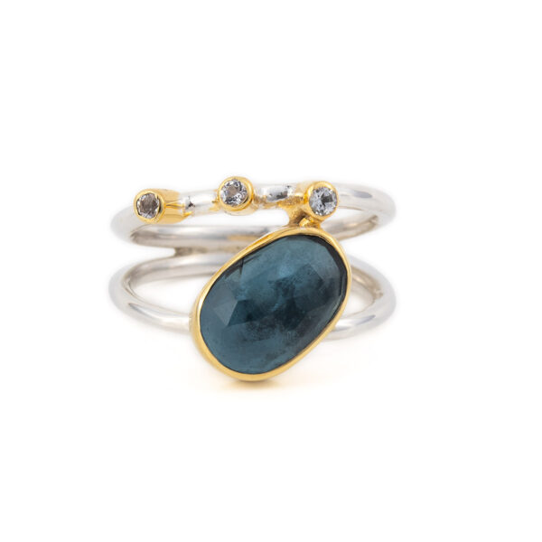 Sterling Silver Gold Plated Ring -London Topaz n Zircon