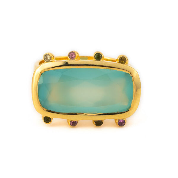 Sterling Silver Gold Plated Aqua Chalcedony Ring