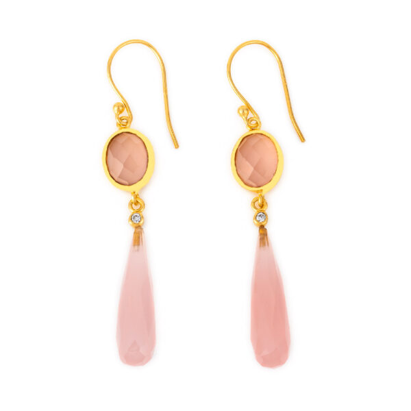 Rose Quartz Dangle Earrings - Sterling Silver and Gold Plated