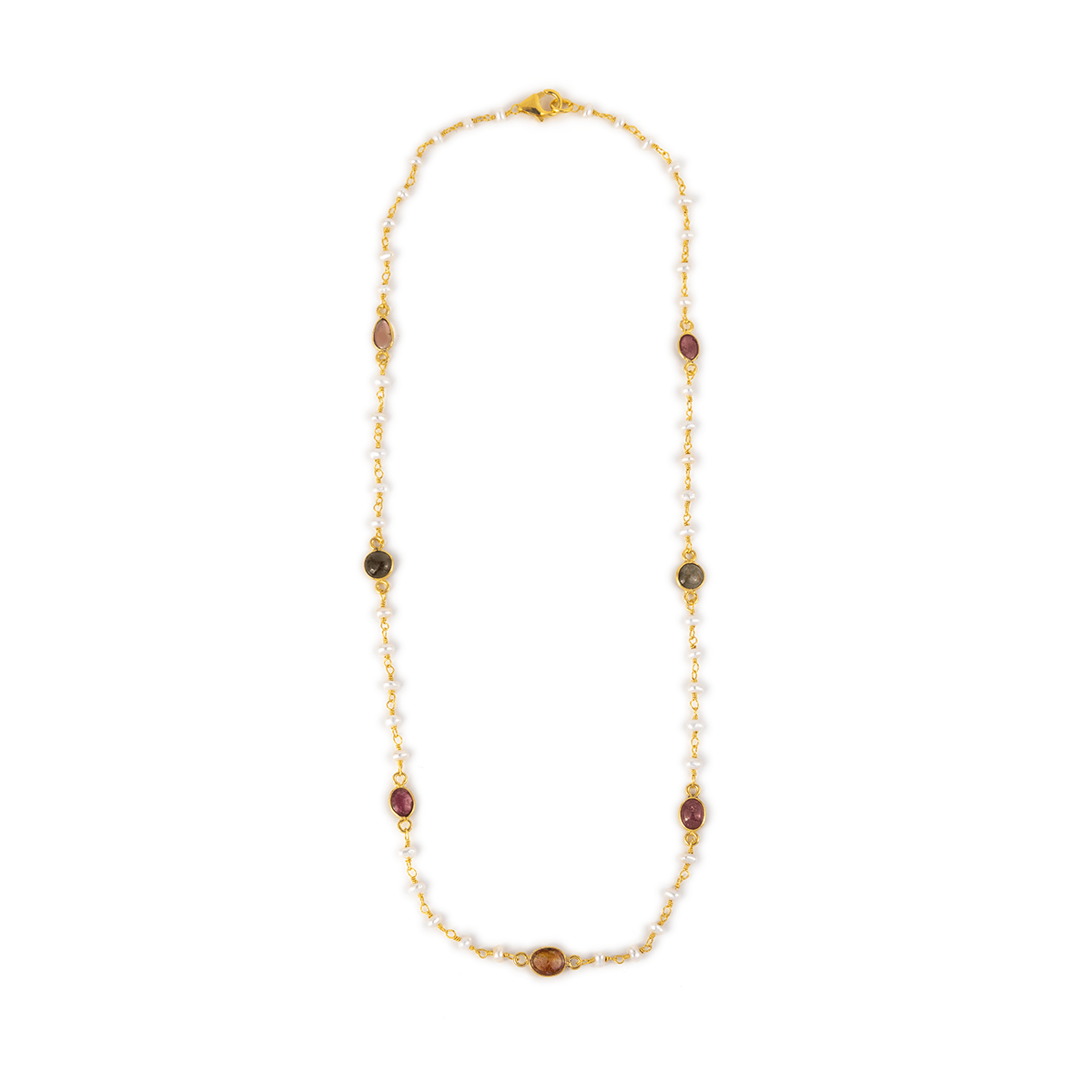 Tourmaline Necklace with Pearls - Sterling Silver and Gold Plated