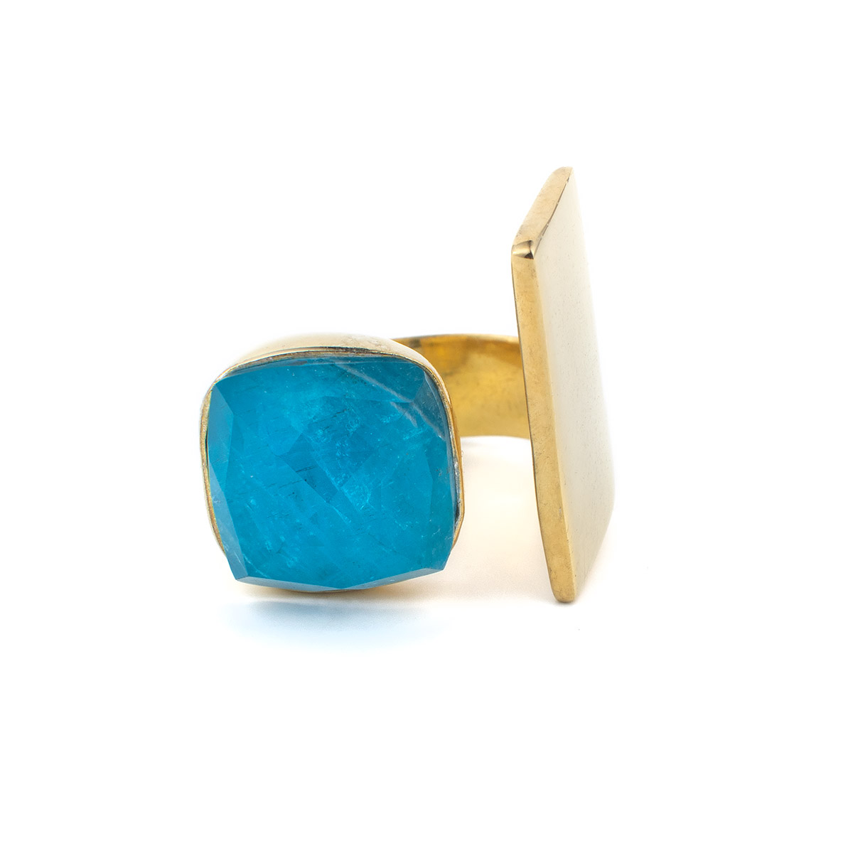 Gold Plated Blue Apatite Doublet Ring