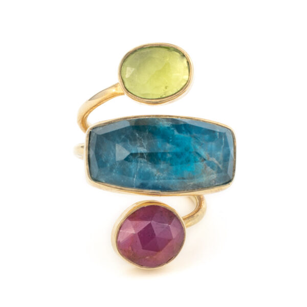 Gold Plated Doublet Ring - Apatite and Peridot