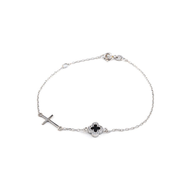 14k White Gold Onyx Cross bracelet