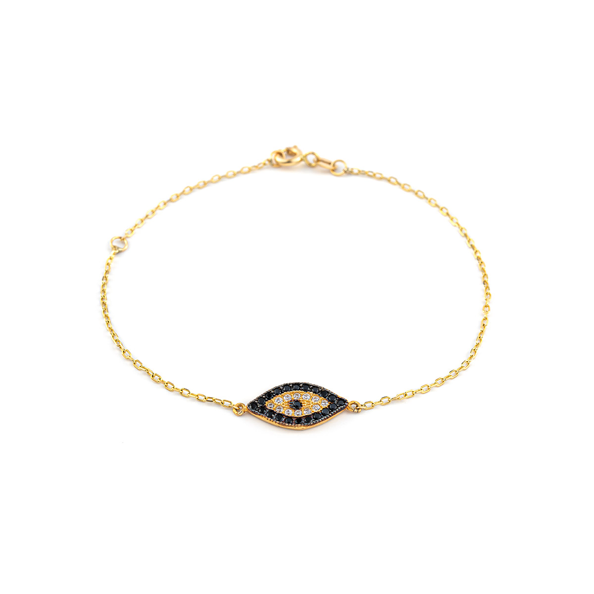 14K Gold Evil eye bracelet with black zircons