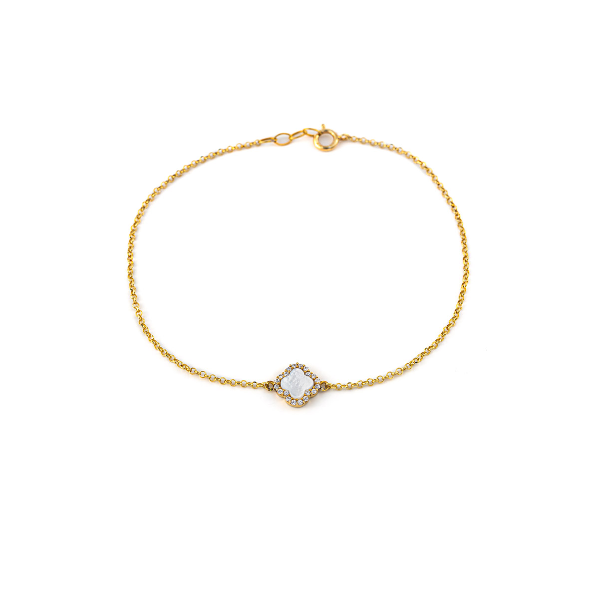 Sterling Silver Gold Plated Clover Bracelet with Zircon