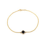 Gold Plated Black Onyx Clover Bracelet with Zircon
