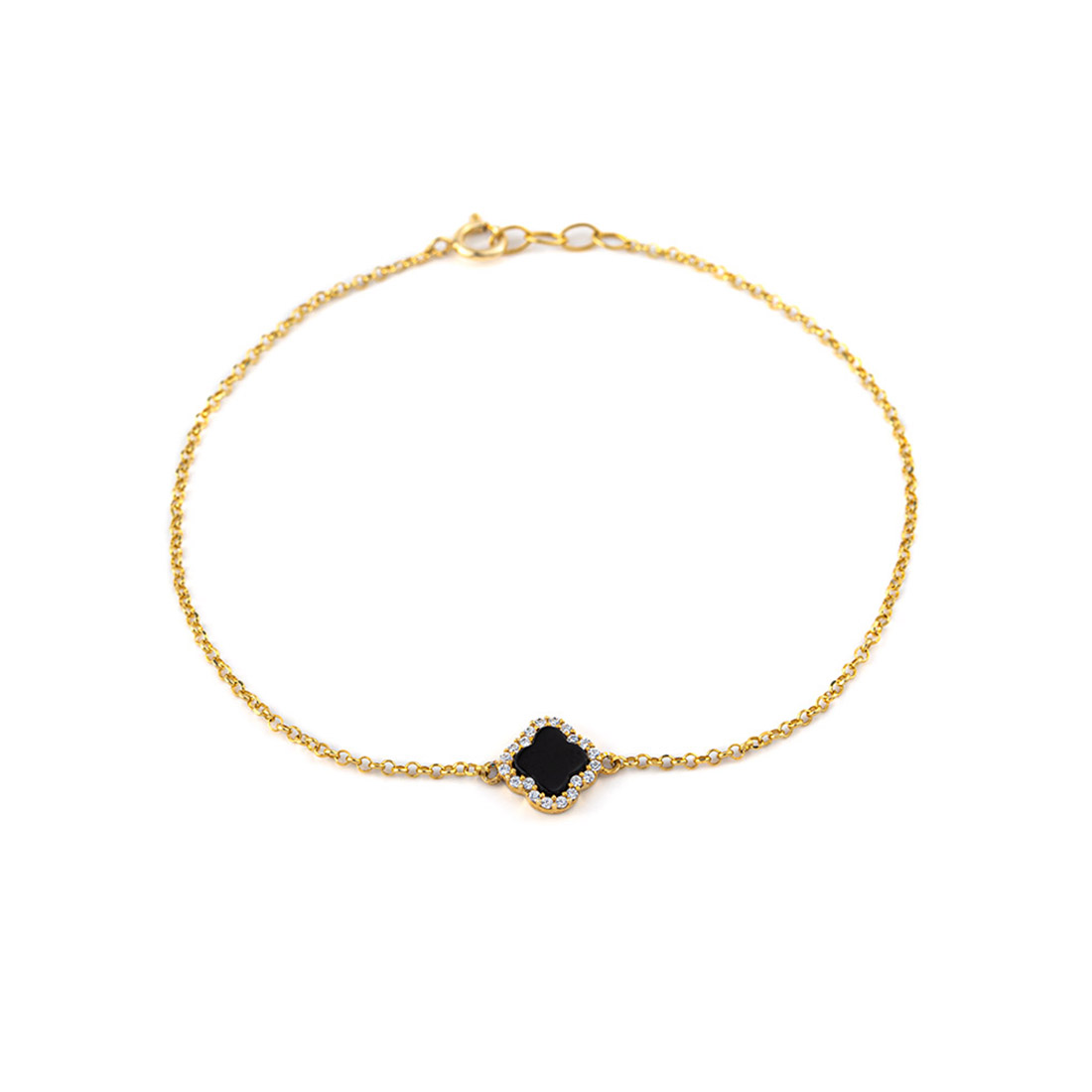 20211 14K YELLOW GOLD BLACK ONYX AND WHITE CERAMIC CLOVER BRACELET -  Gemelli Jewelers, LLC