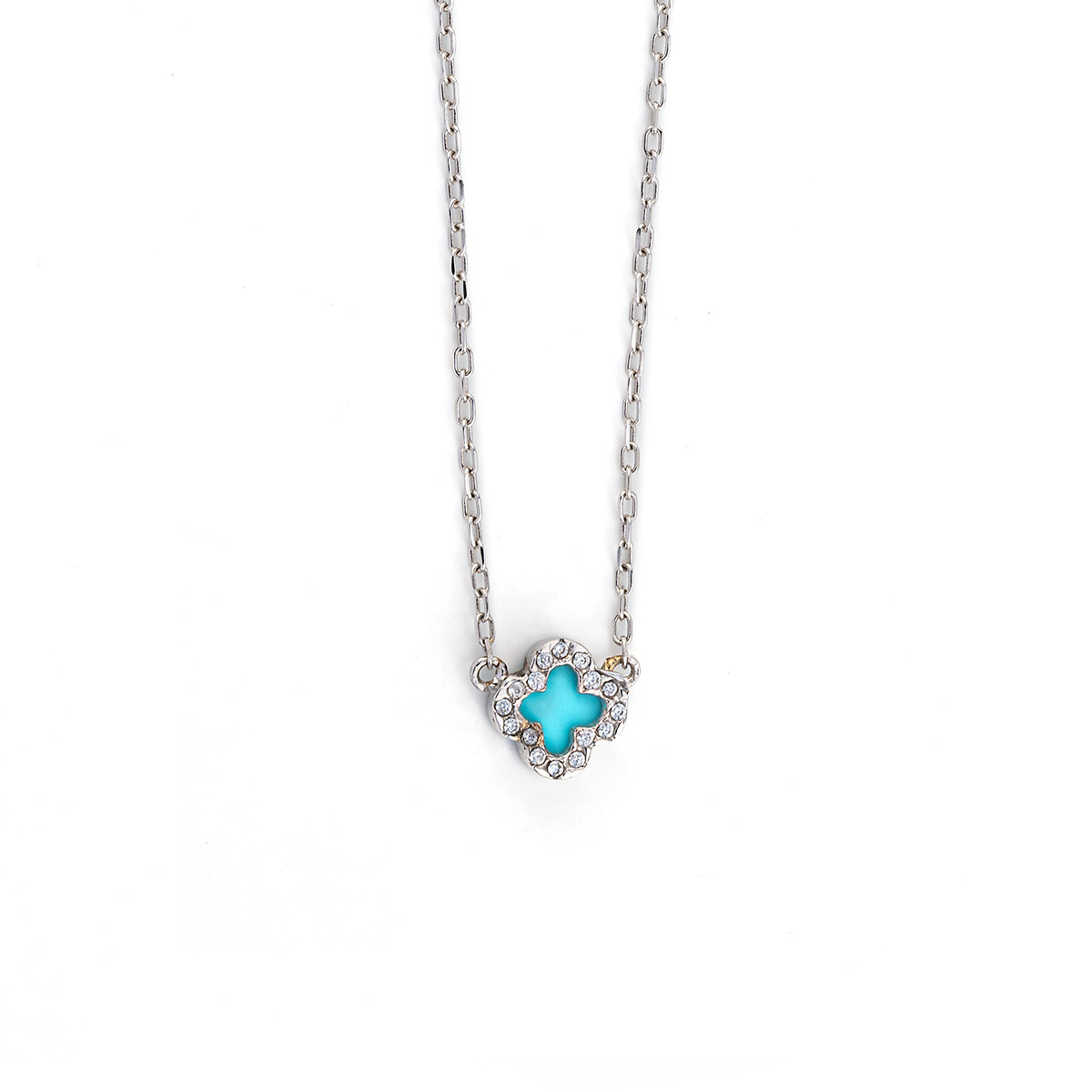 Turquoise Clover Necklace - 14K Gold