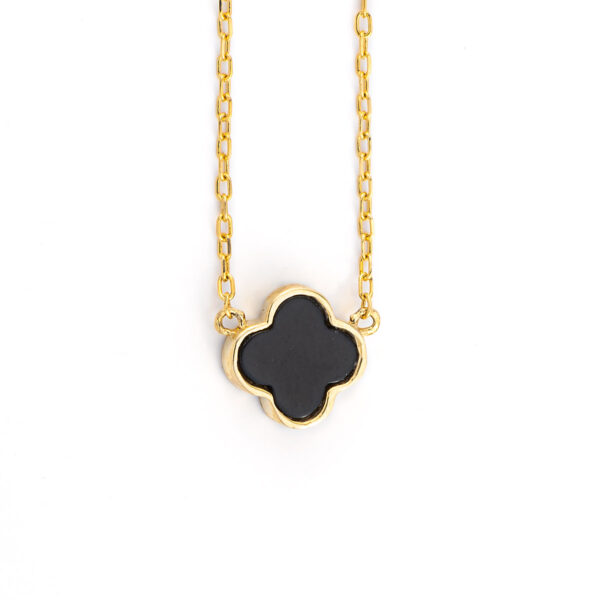 14K Gold Black Onyx Clover Necklace