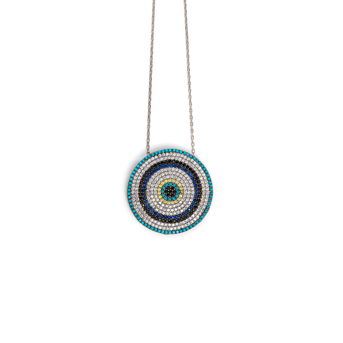 Evil Eye Necklace with Turquoise and Zircon - 925 Sterling Silver