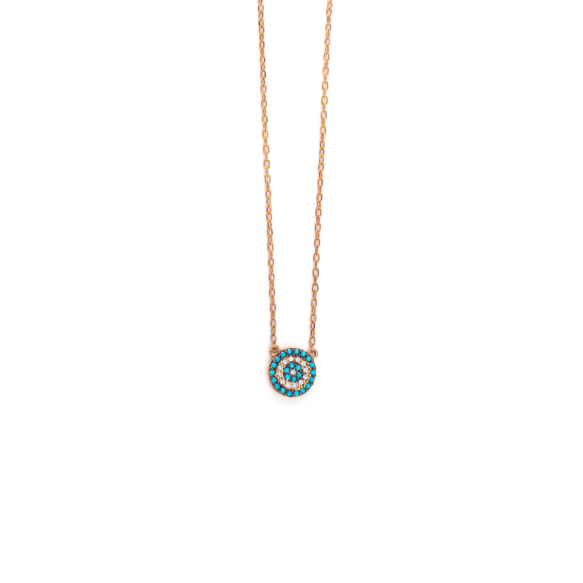 9K Rose Gold Evil Eye Necklace with turquoise and zircon