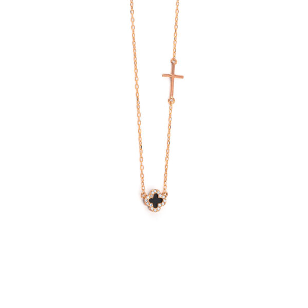 Black Onyx Clover Necklace - 14K Rose Gold