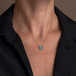 14K Gold Eye Necklace with zircon and turquoise - Image 2