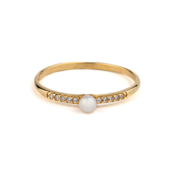 Aphrodite Pearl Ring with Zircon - 14K Gold