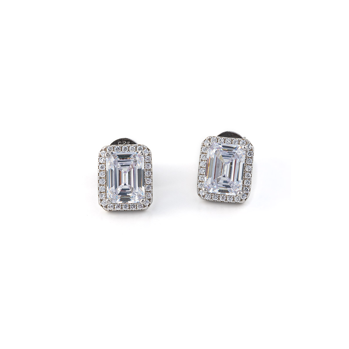 Zircon Stud Earrings - 925 Sterling Silver