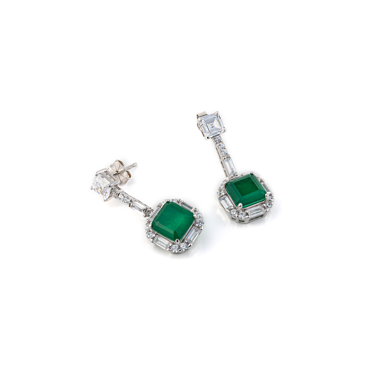 Green Zircon Dangle Earrings - 925 Sterling Silver