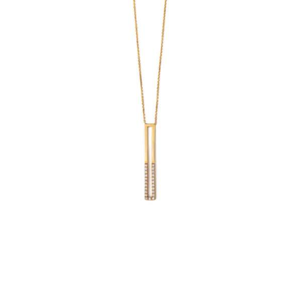 Vertical Bar Necklace - 14K Gold with Zircon
