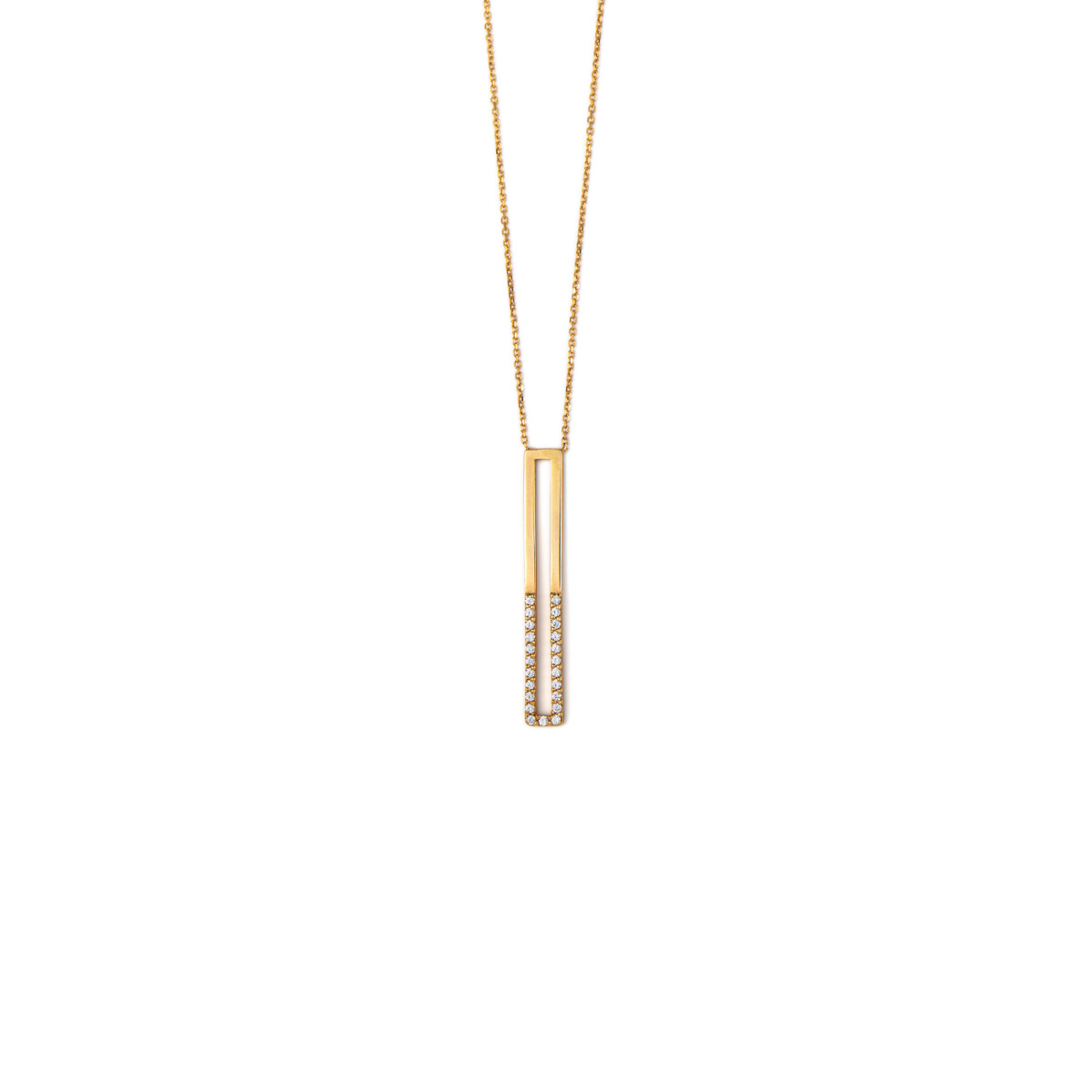 Vertical Bar Necklace - 14K Gold with Zircon