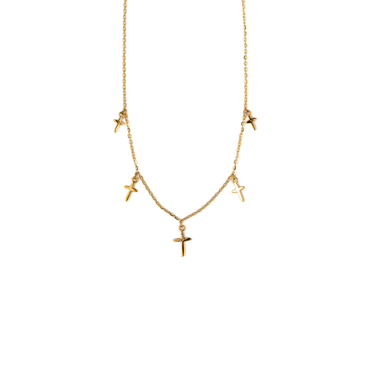 14K Gold Drop Necklace with Crosses