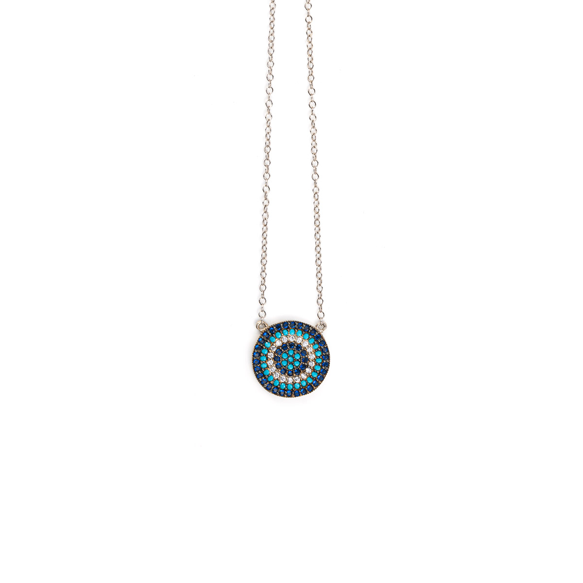 Eye Necklace with Turquoise and Zircon - 925 Sterling Silver