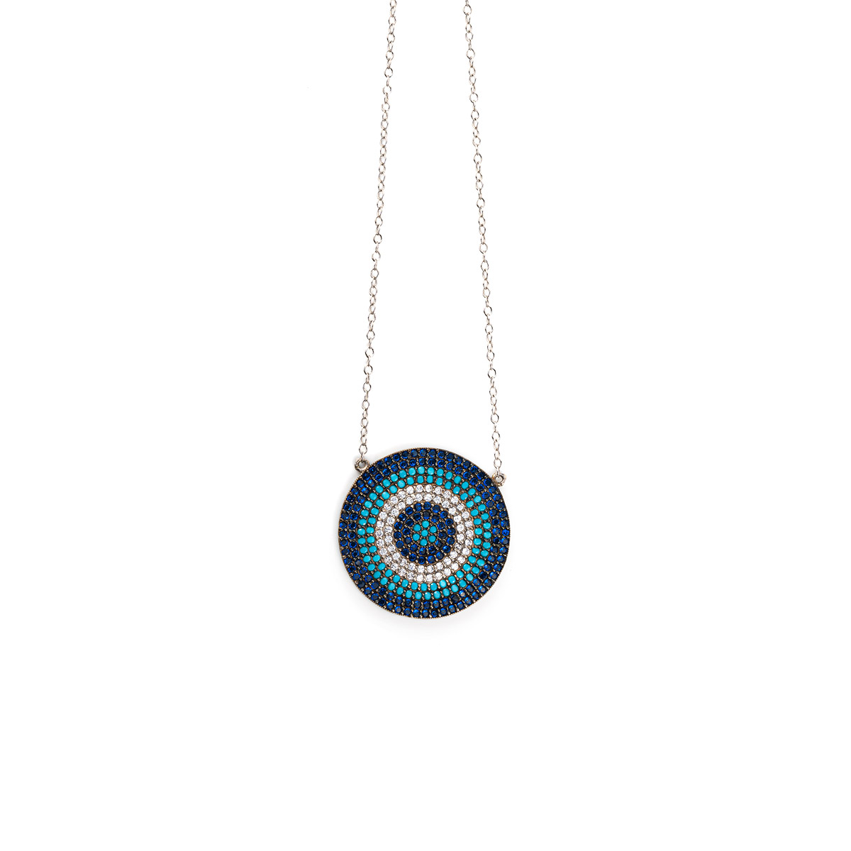 Sterling Silver Eye Necklace with blue and white Zircons