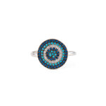 Sterling Silver Eye Ring with blue and white Zircons