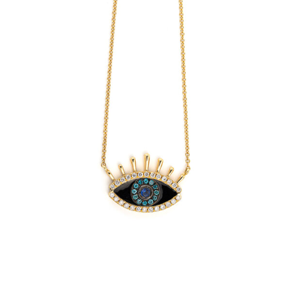 18k Solid Gold Evil eye Necklace with Diamonds